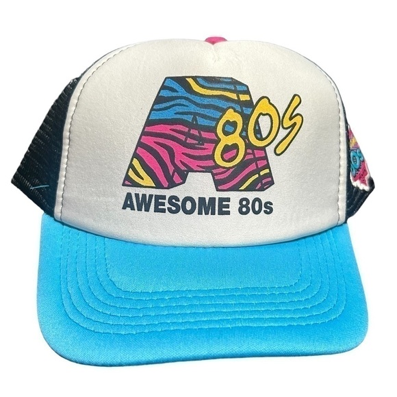 NWOT Awesome 80s Retro Adjustable Snap Back Mesh Trucker Hat Multicolor One Size - Picture 1 of 7
